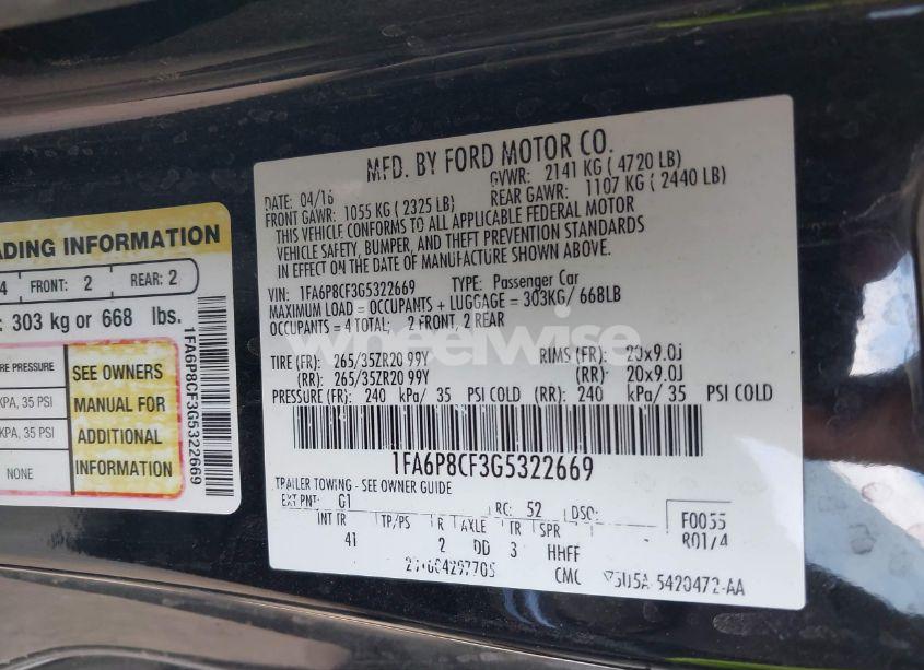 Photo 9 of 2016 Ford Mustang GT PREMIUM (VIN 1FA6P8CF3G5322669)