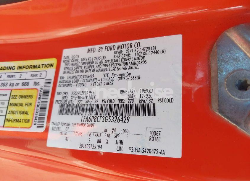 Photo 9 of 2016 Ford Mustang GT PREMIUM (VIN 1FA6P8CF3G5326429)