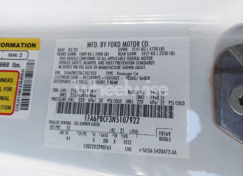 Photo 9 of 2022 Ford Mustang GT PREMIUM (VIN 1FA6P8CF3N5107922)