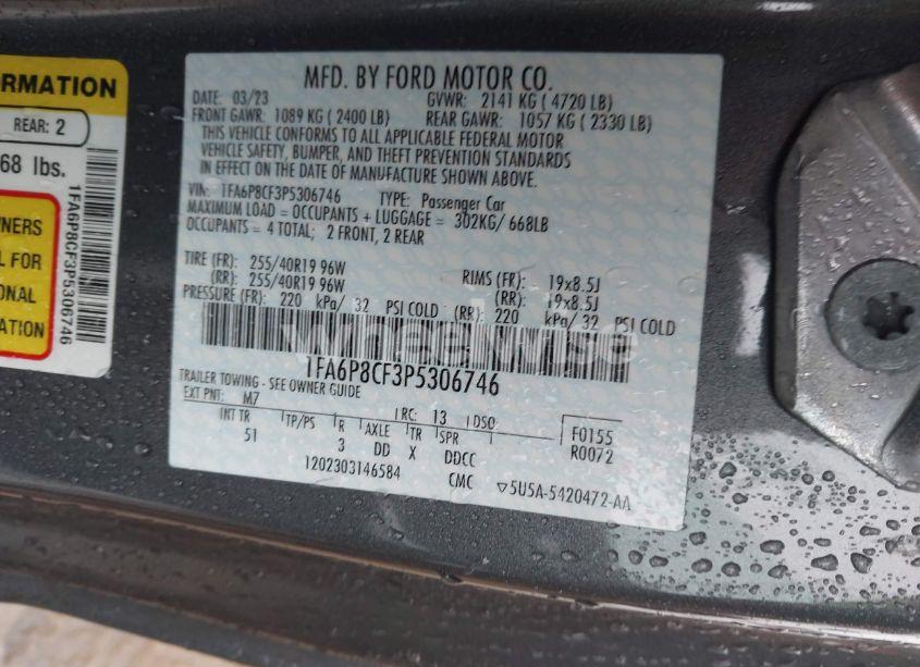 Photo 9 of 2023 Ford Mustang GT PREMIUM FASTBACK (VIN 1FA6P8CF3P5306746)