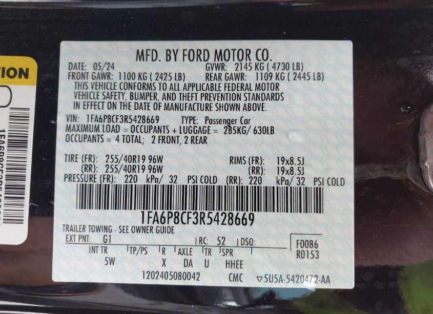 Photo 9 of 2024 Ford Mustang GT PREMIUM (VIN 1FA6P8CF3R5428669)
