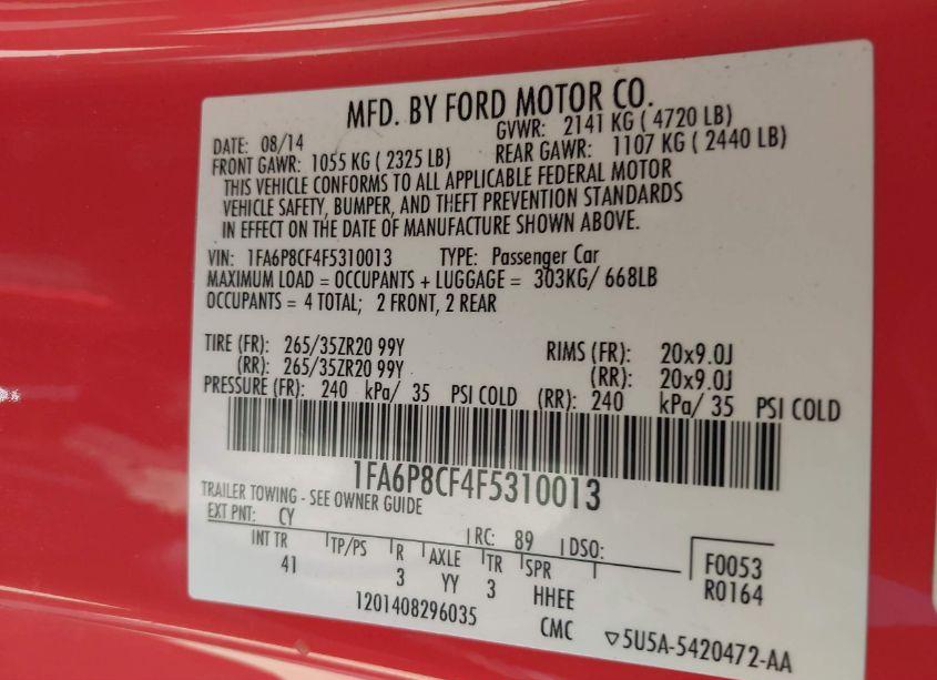 Photo 9 of 2015 Ford Mustang GT PREMIUM (VIN 1FA6P8CF4F5310013)