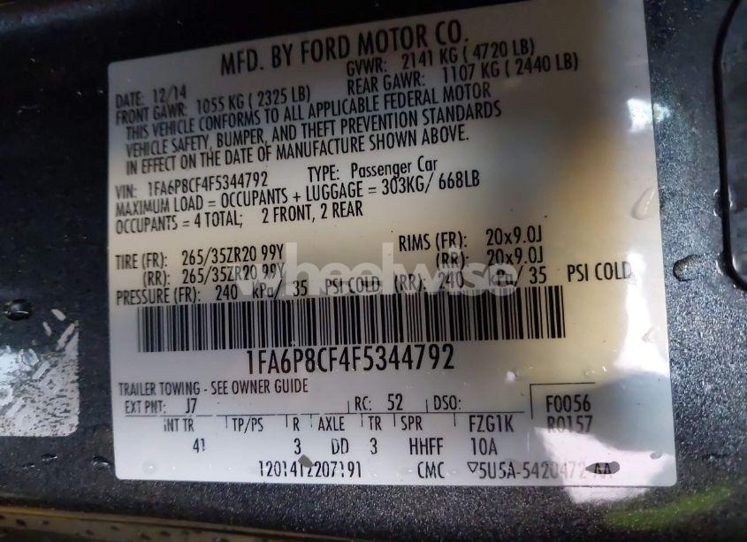 Photo 9 of 2015 Ford Mustang GT PREMIUM (VIN 1FA6P8CF4F5344792)