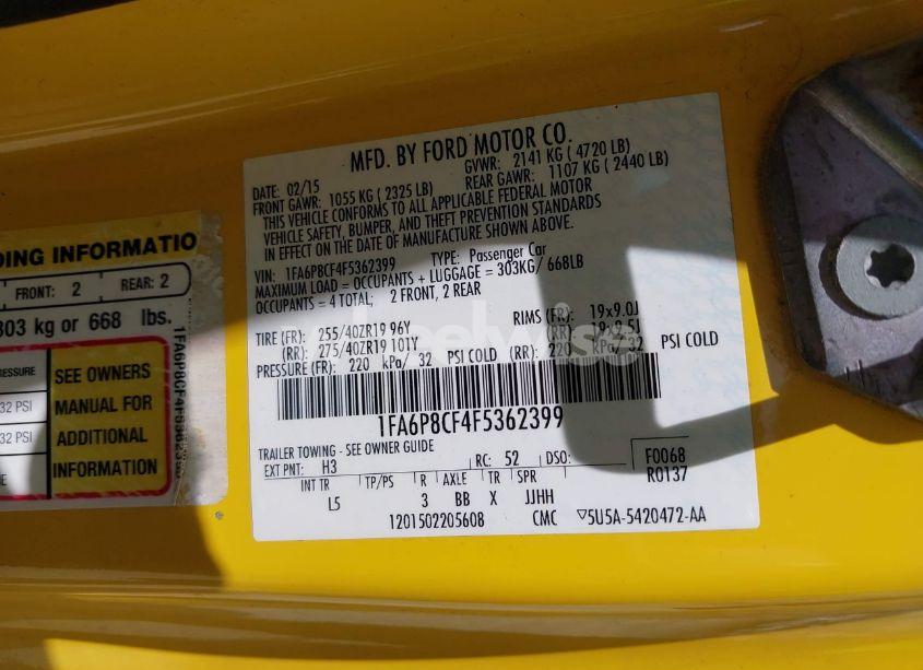 Photo 9 of 2015 Ford Mustang GT PREMIUM (VIN 1FA6P8CF4F5362399)