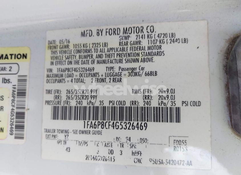 Photo 9 of 2016 Ford Mustang GT PREMIUM (VIN 1FA6P8CF4G5326469)