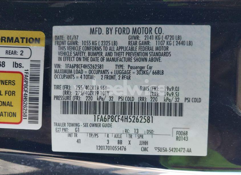 Photo 9 of 2017 Ford Mustang GT PREMIUM (VIN 1FA6P8CF4H5262581)