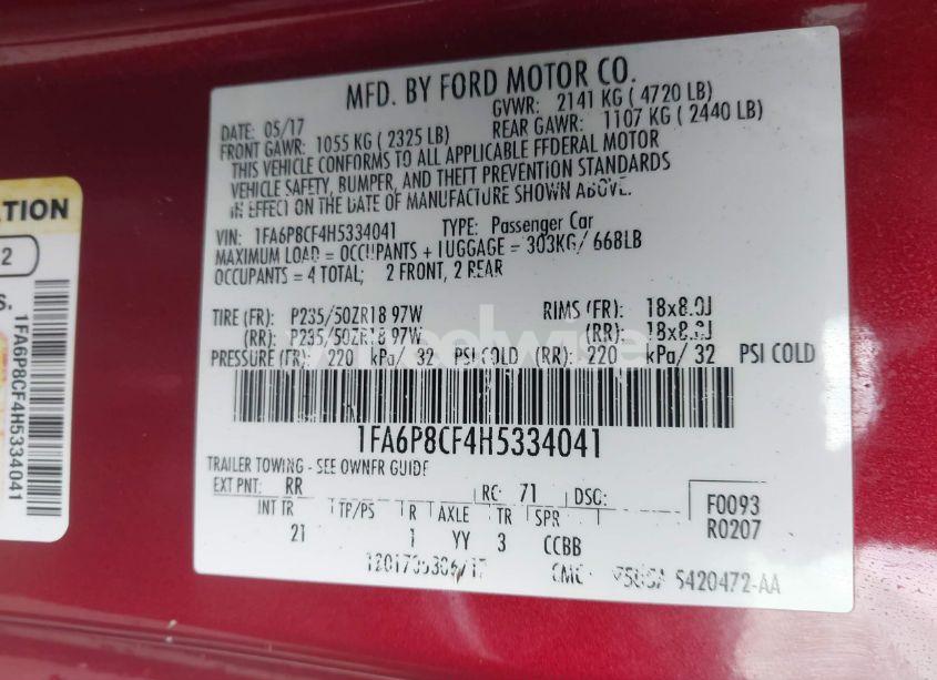 Photo 9 of 2017 Ford Mustang GT (VIN 1FA6P8CF4H5334041)