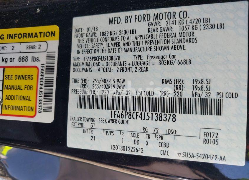 Photo 9 of 2018 Ford Mustang GT (VIN 1FA6P8CF4J5138378)