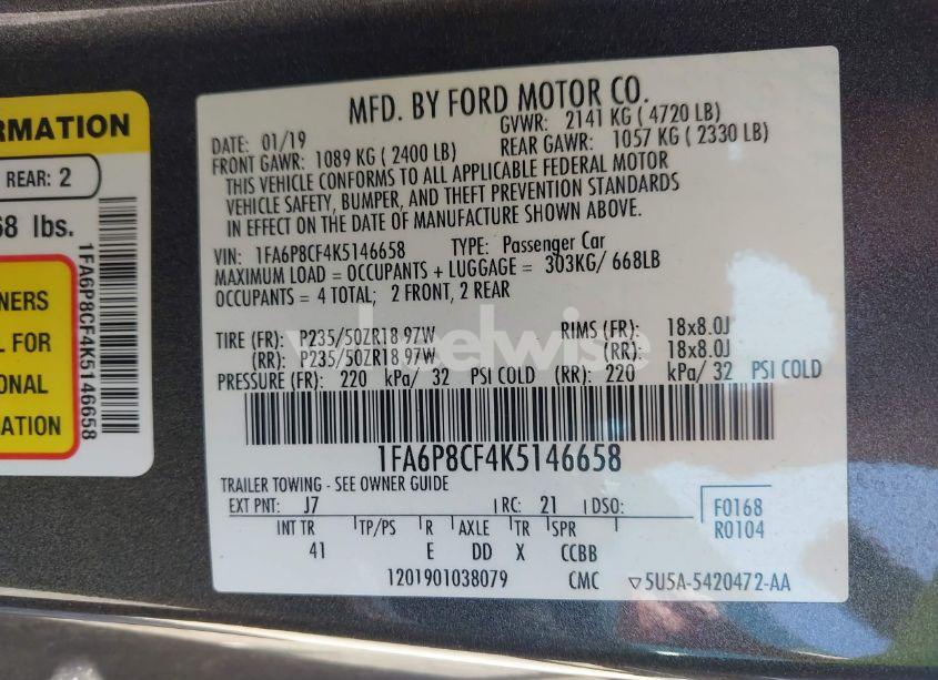 Photo 9 of 2019 Ford Mustang GT PREMIUM (VIN 1FA6P8CF4K5146658)