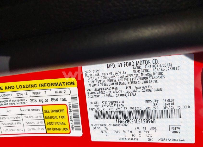 Photo 9 of 2020 Ford Mustang GT FASTBACK (VIN 1FA6P8CF4L5128968)