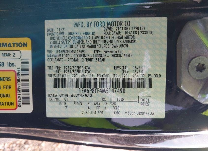 Photo 9 of 2021 Ford Mustang GT (VIN 1FA6P8CF4M5147490)