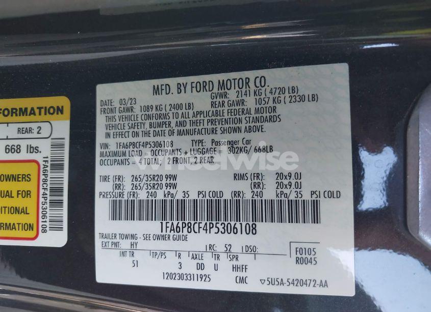 Photo 9 of 2023 Ford Mustang GT PREMIUM FASTBACK (VIN 1FA6P8CF4P5306108)