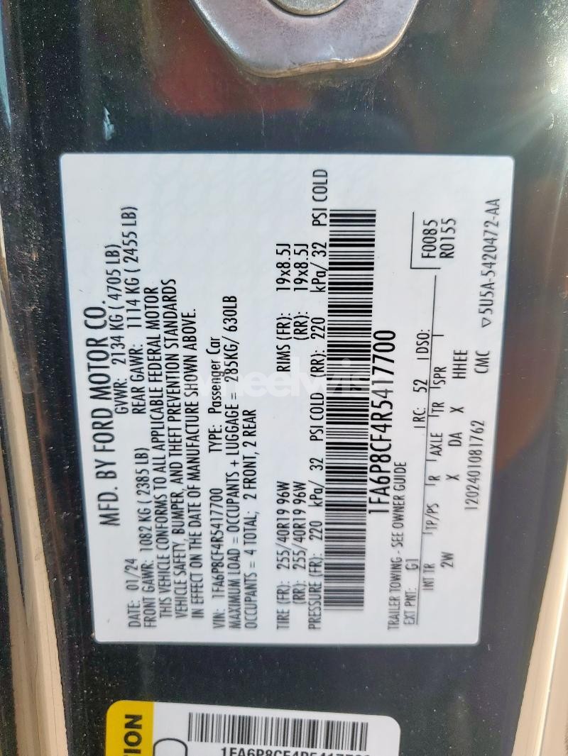 Photo 4 of 2024 FORD MUSTANG GT N/A (VIN 1FA6P8CF4R5417700)