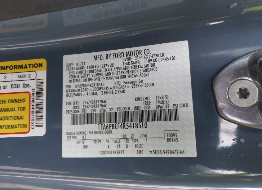 Photo 9 of 2024 Ford Mustang GT PREMIUM (VIN 1FA6P8CF4R5418510)