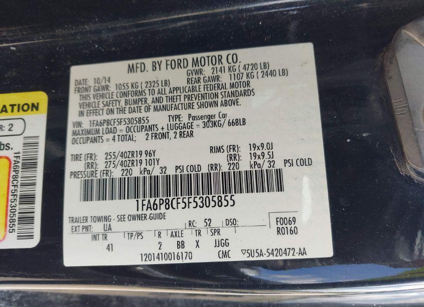 Photo 9 of 2015 Ford Mustang GT PREMIUM (VIN 1FA6P8CF5F5305855)