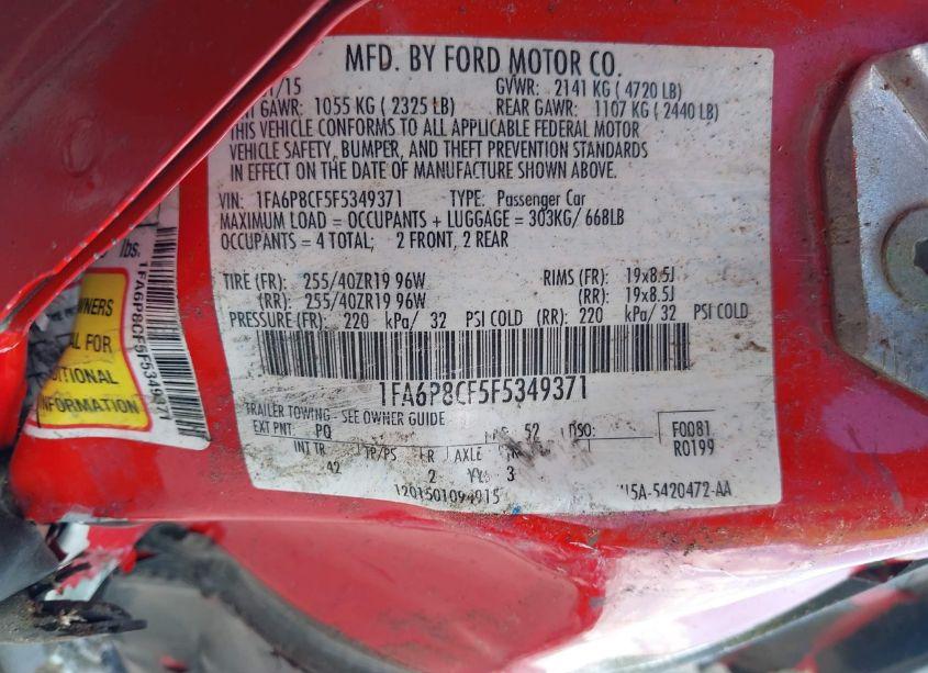 Photo 9 of 2015 Ford Mustang GT PREMIUM (VIN 1FA6P8CF5F5349371)