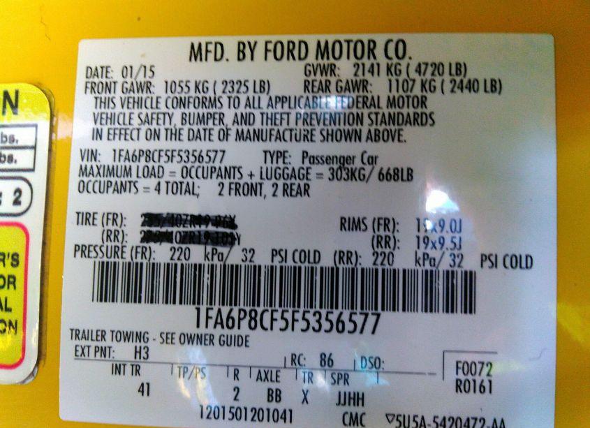 Photo 9 of 2015 Ford Mustang GT PREMIUM (VIN 1FA6P8CF5F5356577)