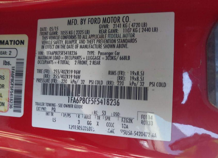 Photo 9 of 2015 Ford Mustang GT PREMIUM (VIN 1FA6P8CF5F5418236)