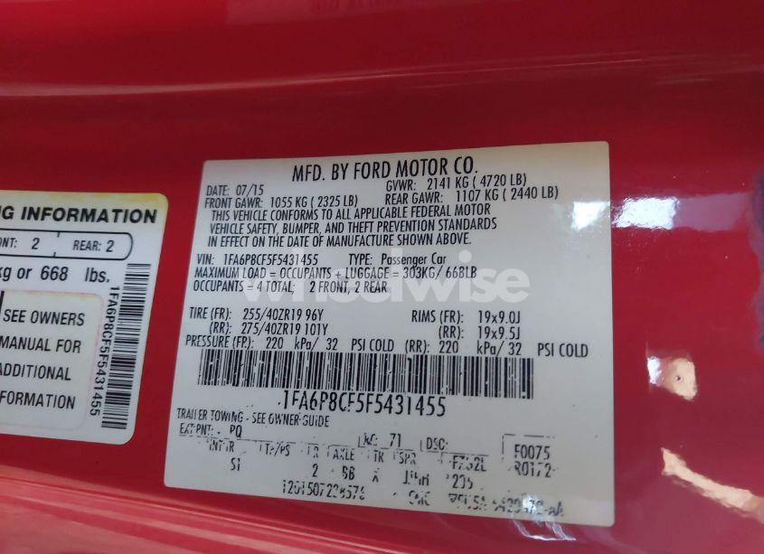 Photo 9 of 2015 Ford Mustang GT PREMIUM (VIN 1FA6P8CF5F5431455)