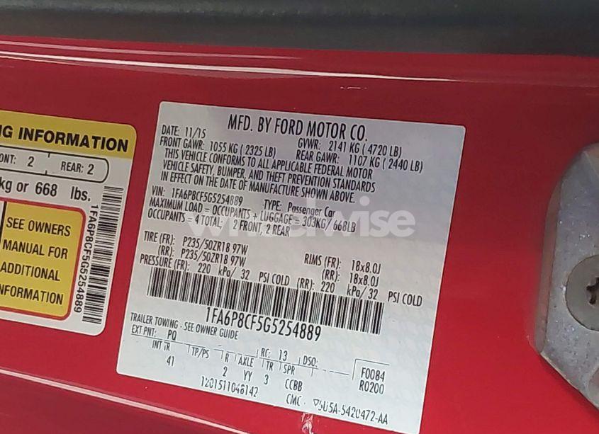 Photo 9 of 2016 Ford Mustang GT PREMIUM (VIN 1FA6P8CF5G5254889)