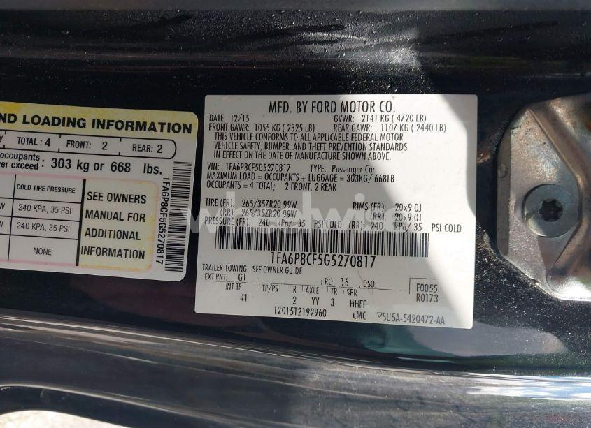 Photo 9 of 2016 Ford Mustang GT PREMIUM (VIN 1FA6P8CF5G5270817)