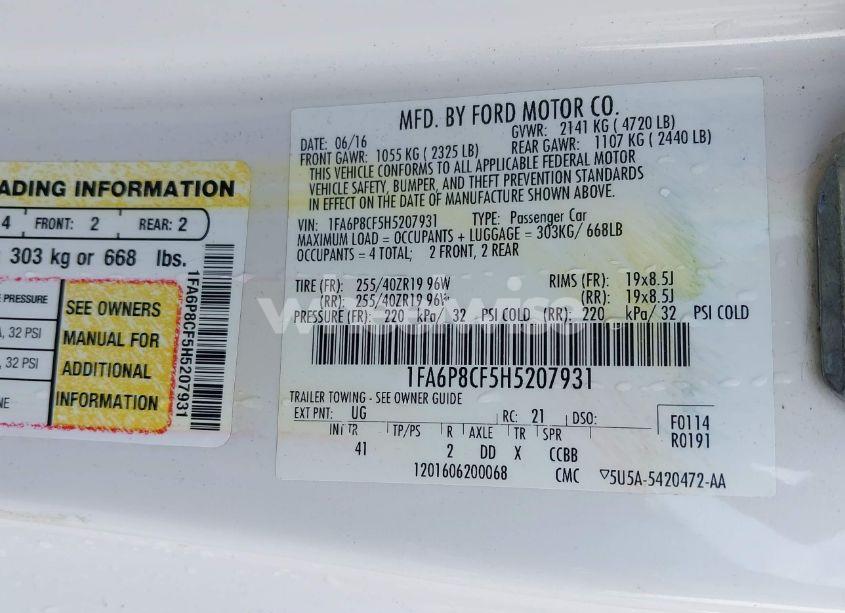 Photo 9 of 2017 Ford Mustang GT PREMIUM (VIN 1FA6P8CF5H5207931)