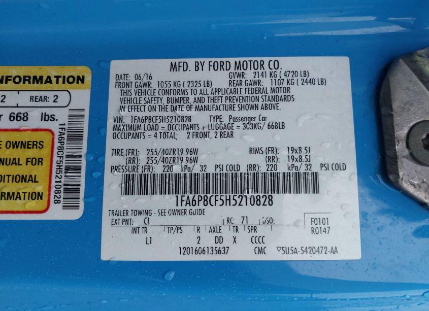 Photo 9 of 2017 Ford Mustang GT PREMIUM (VIN 1FA6P8CF5H5210828)