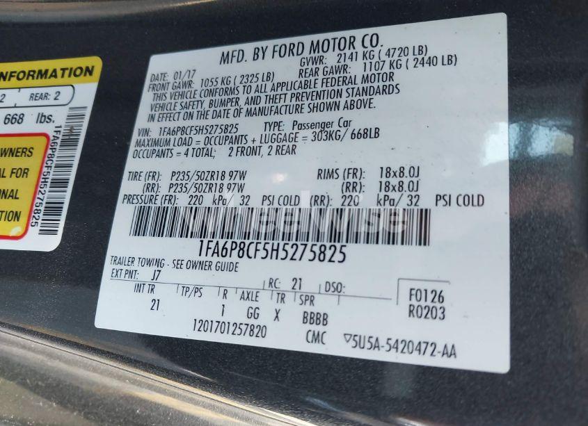 Photo 9 of 2017 Ford Mustang GT (VIN 1FA6P8CF5H5275825)