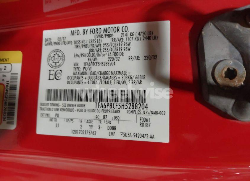 Photo 9 of 2017 Ford Mustang GT PREMIUM (VIN 1FA6P8CF5H5288204)