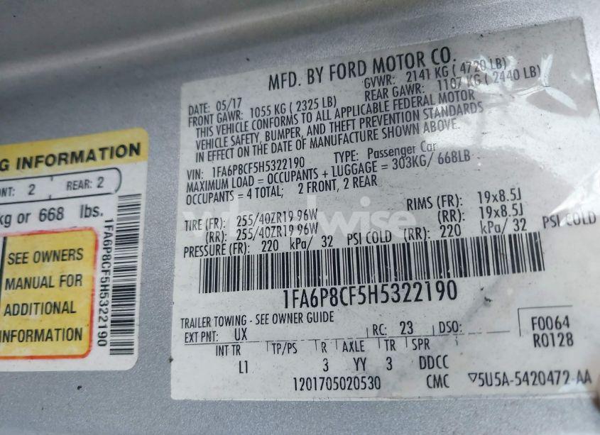 Photo 9 of 2017 Ford Mustang GT PREMIUM (VIN 1FA6P8CF5H5322190)