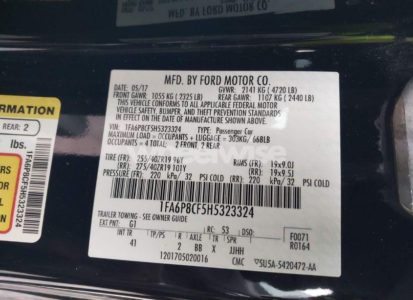 Photo 9 of 2017 Ford Mustang GT PREMIUM (VIN 1FA6P8CF5H5323324)