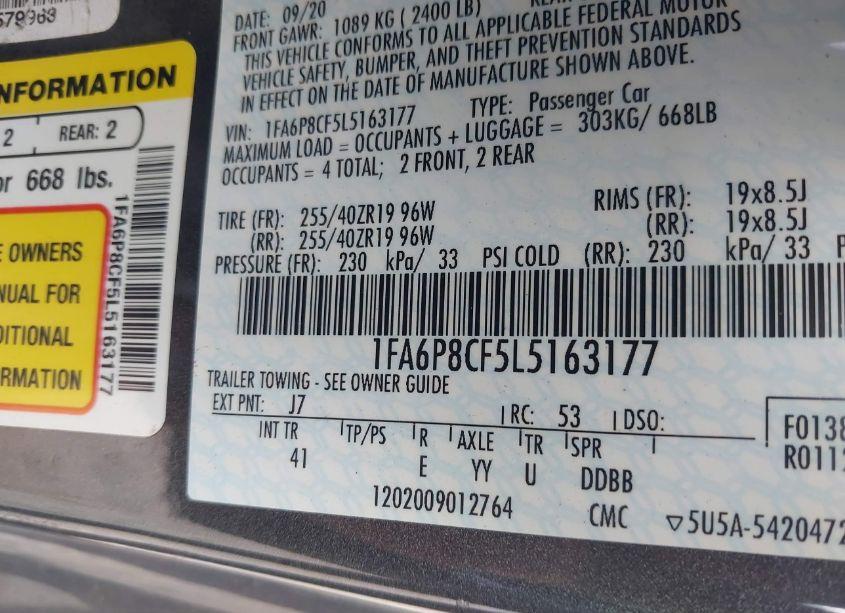 Photo 9 of 2020 Ford Mustang GT PREMIUM (VIN 1FA6P8CF5L5163177)