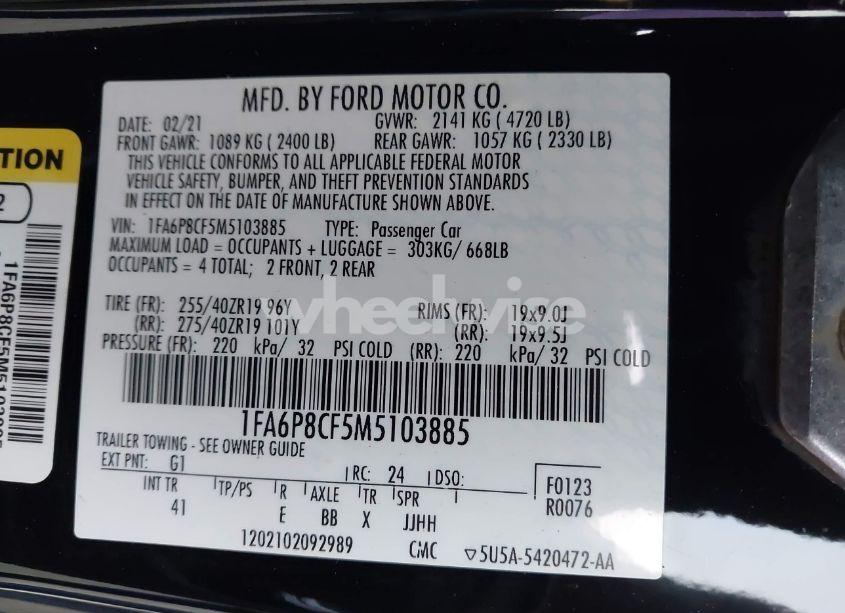 Photo 9 of 2021 Ford Mustang GT PREMIUM FASTBACK (VIN 1FA6P8CF5M5103885)