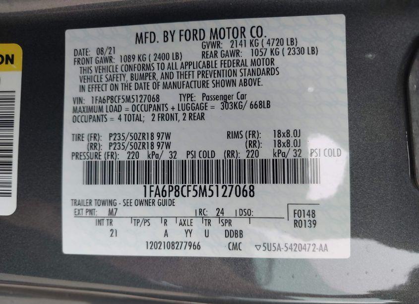 Photo 9 of 2021 Ford Mustang GT FASTBACK (VIN 1FA6P8CF5M5127068)