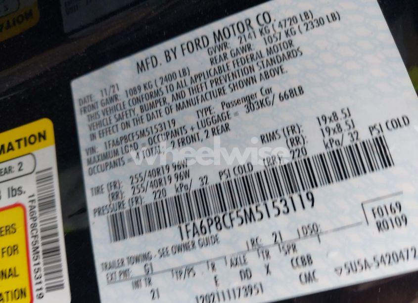 Photo 9 of 2021 Ford Mustang GT (VIN 1FA6P8CF5M5153119)