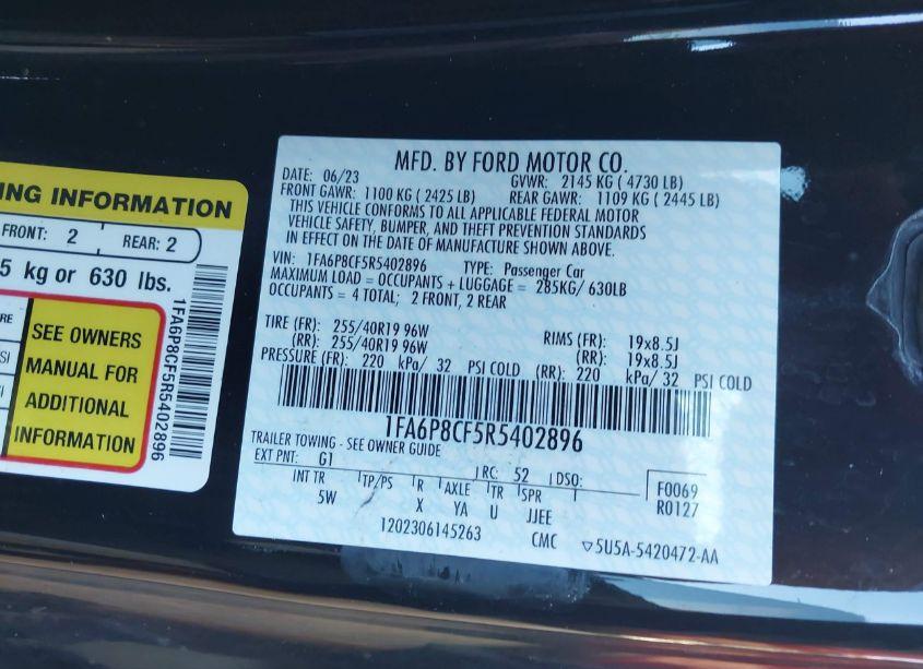 Photo 9 of 2024 Ford Mustang GT PREMIUM (VIN 1FA6P8CF5R5402896)