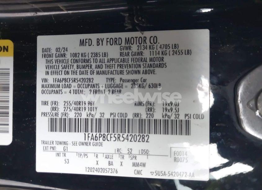 Photo 9 of 2024 Ford Mustang GT PREMIUM FASTBACK (VIN 1FA6P8CF5R5420282)