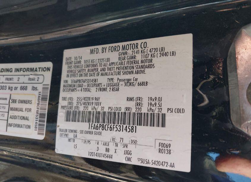 Photo 9 of 2015 Ford Mustang GT PREMIUM (VIN 1FA6P8CF6F5314581)