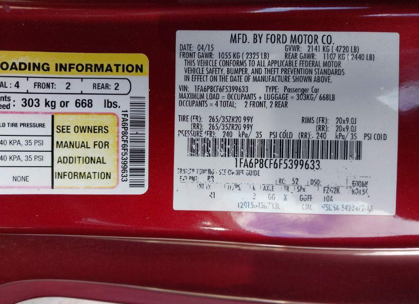 Photo 9 of 2015 Ford Mustang GT PREMIUM (VIN 1FA6P8CF6F5399633)