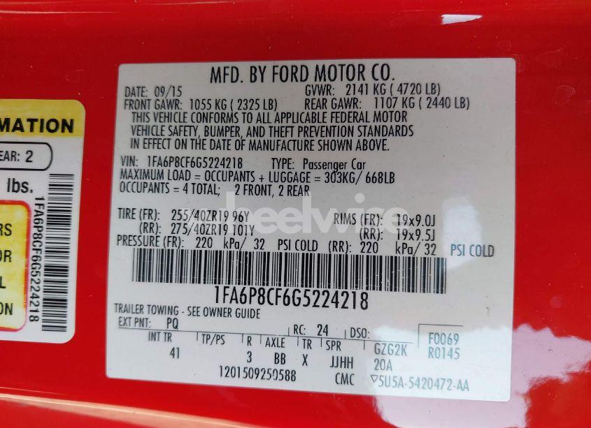 Photo 9 of 2016 Ford Mustang GT PREMIUM (VIN 1FA6P8CF6G5224218)