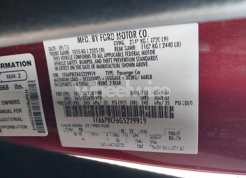 Photo 9 of 2016 Ford Mustang GT PREMIUM (VIN 1FA6P8CF6G5229919)