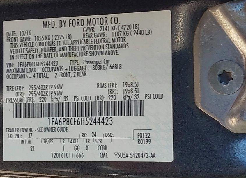 Photo 9 of 2017 Ford Mustang GT (VIN 1FA6P8CF6H5244423)