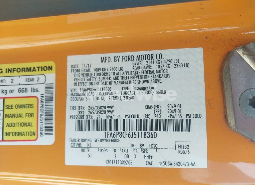 Photo 9 of 2018 Ford Mustang GT PREMIUM (VIN 1FA6P8CF6J5118360)