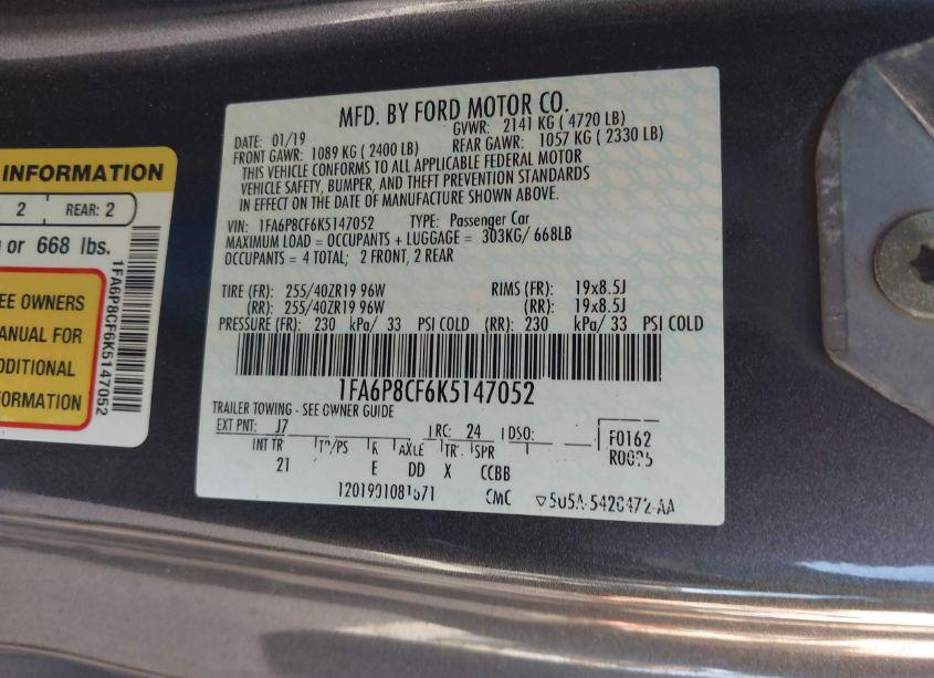 Photo 9 of 2019 Ford Mustang GT (VIN 1FA6P8CF6K5147052)