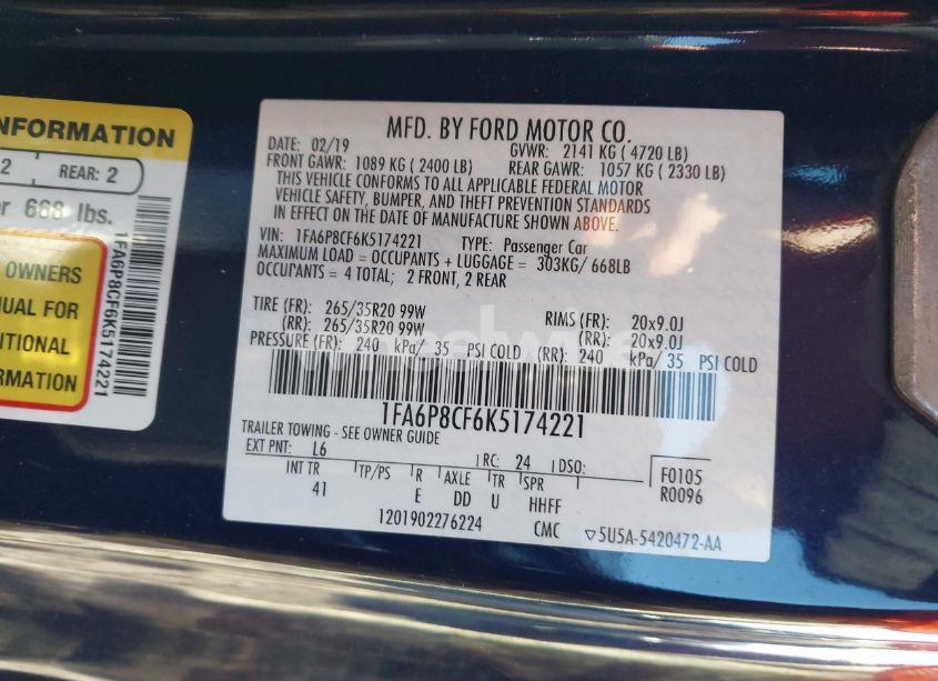 Photo 9 of 2019 Ford Mustang GT PREMIUM (VIN 1FA6P8CF6K5174221)