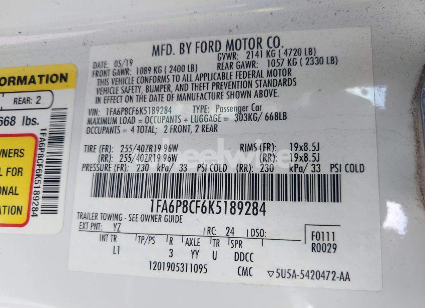 Photo 9 of 2019 Ford Mustang GT PREMIUM (VIN 1FA6P8CF6K5189284)