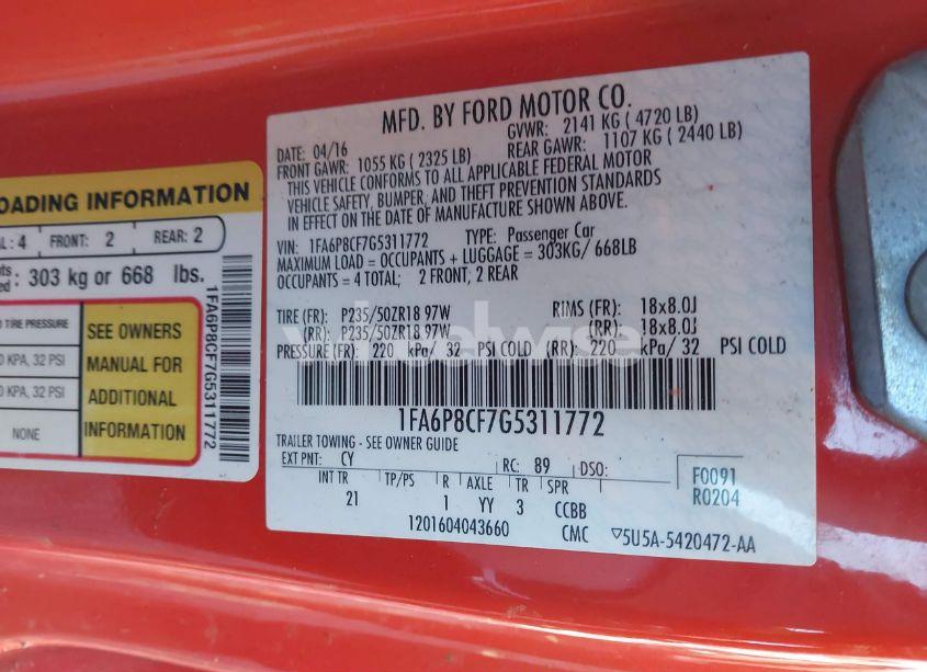 Photo 9 of 2016 Ford Mustang GT (VIN 1FA6P8CF7G5311772)