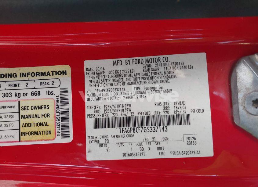 Photo 9 of 2016 Ford Mustang GT (VIN 1FA6P8CF7G5337143)