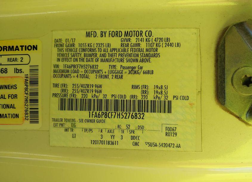 Photo 9 of 2017 Ford Mustang GT PREMIUM (VIN 1FA6P8CF7H5276832)