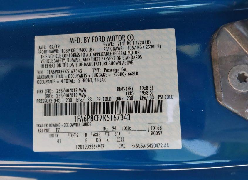 Photo 9 of 2019 Ford Mustang GT PREMIUM (VIN 1FA6P8CF7K5167343)